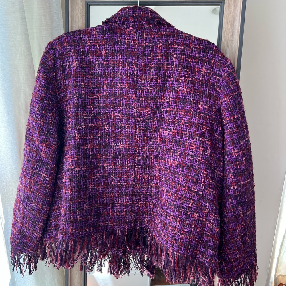 Chico’s Size 3 (XL) Purple Tweed Fringe Jacket NWT - Picture 6 of 6